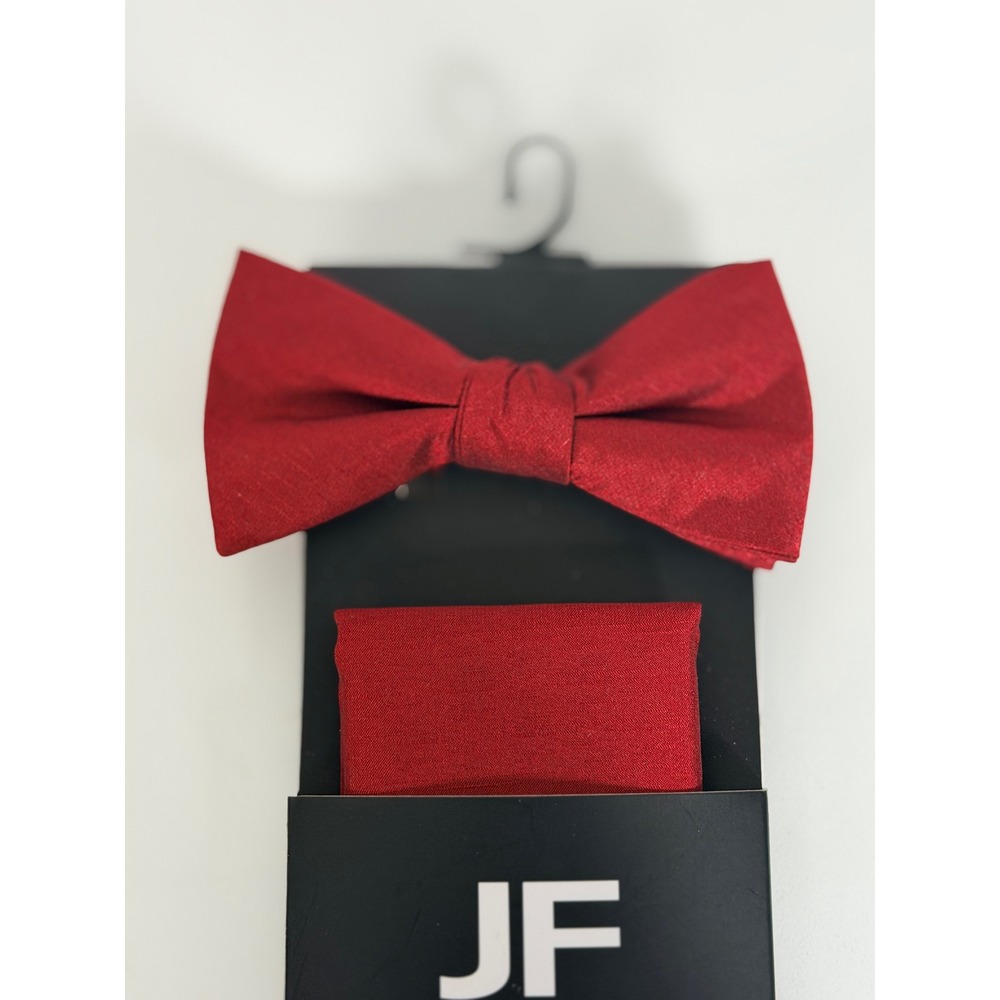 J.Ferrar Bow Tie & Pocket Square Set Red Textured Formal Wedding Accessory